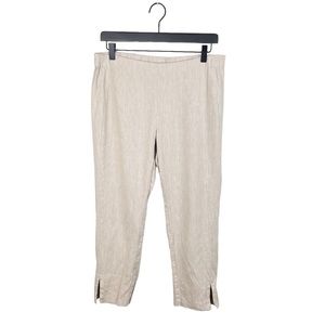 J. Jill Linen Stretch Pants Flat Front Slit Ankle Macademia Tan Size Small